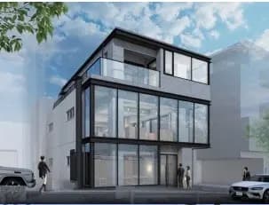 現代的な外観の都市型住宅、大きなガラス窓とクリーンなラインの建築デザイン