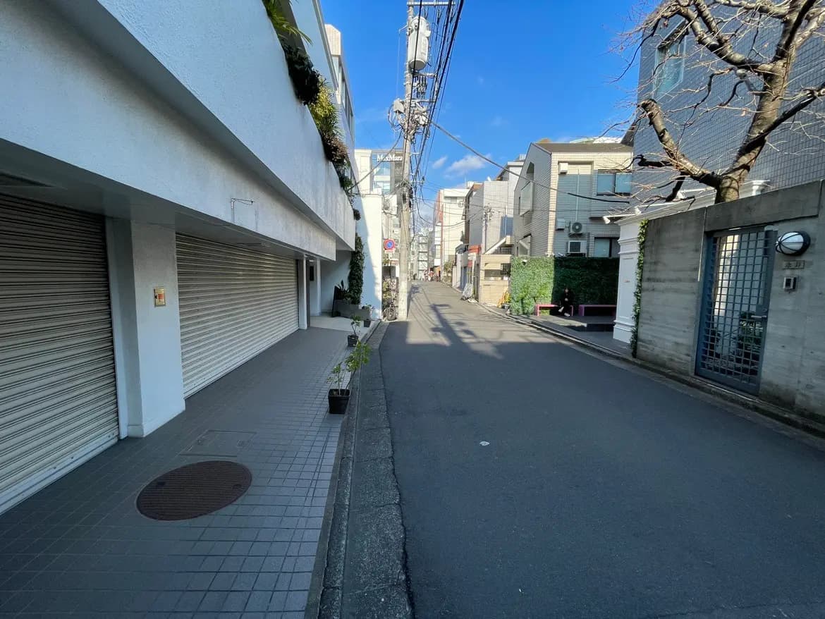 晴れた日の日本の住宅街、清潔な歩道と並ぶ家々、都市の生活シーン