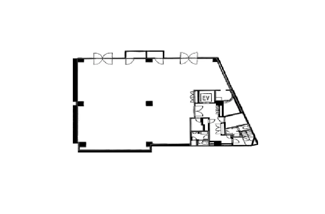 住宅の間取り図、シンプルなラインで描かれた部屋のレイアウトと家具配置