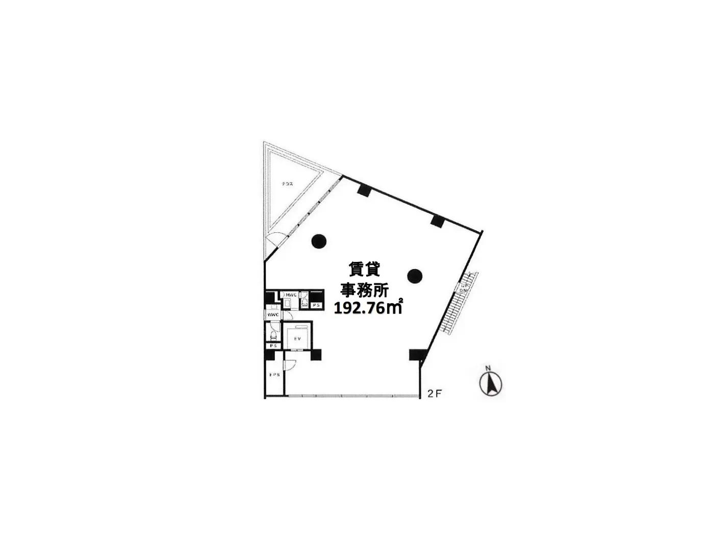 建築設計図、2階の間取りと広さが192.76平米表示の住宅プラン