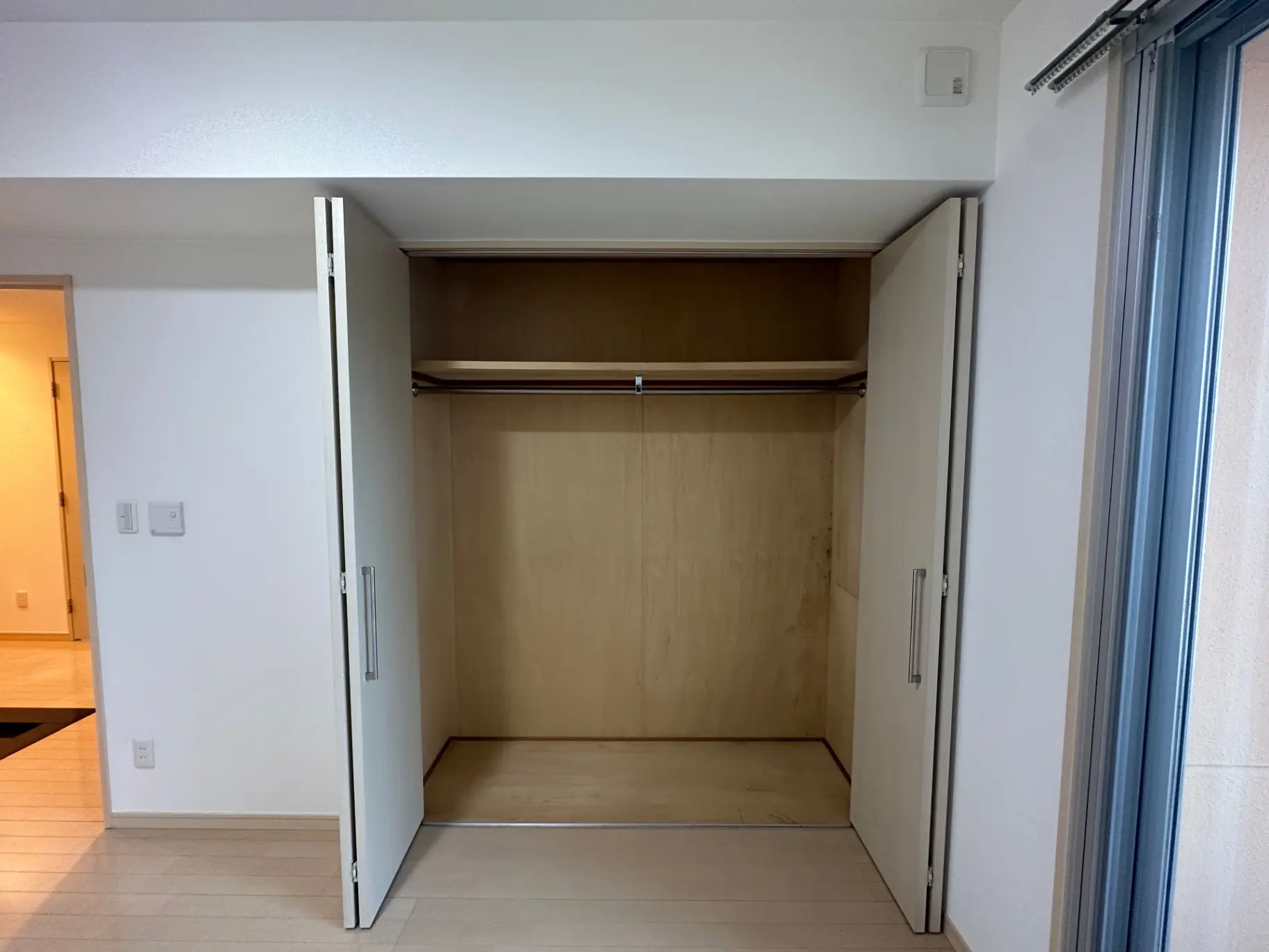 広々としたクローゼットが特徴の明るい部屋