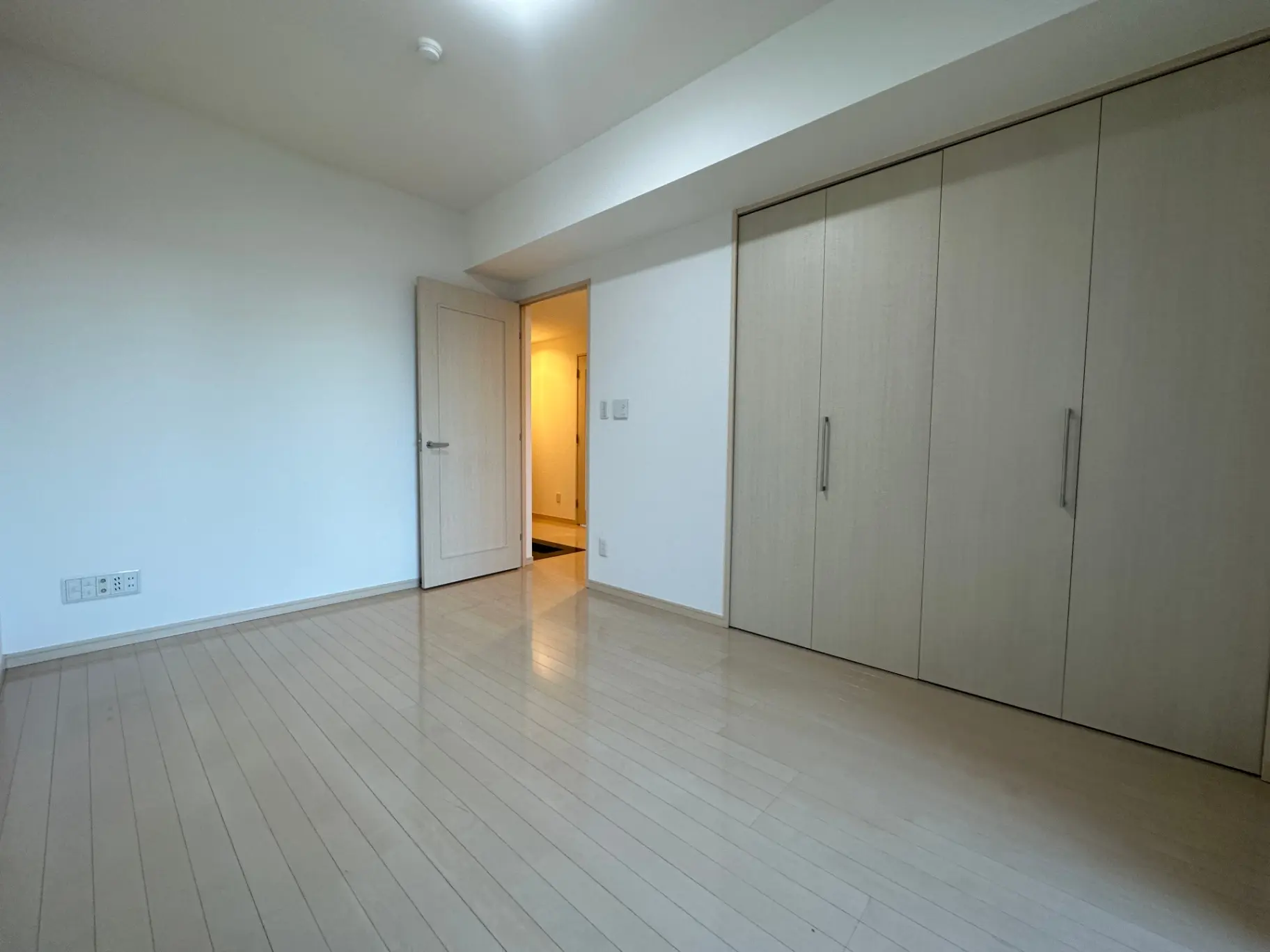 シンプルなデザインの洋室、広々とした収納クローゼット付き