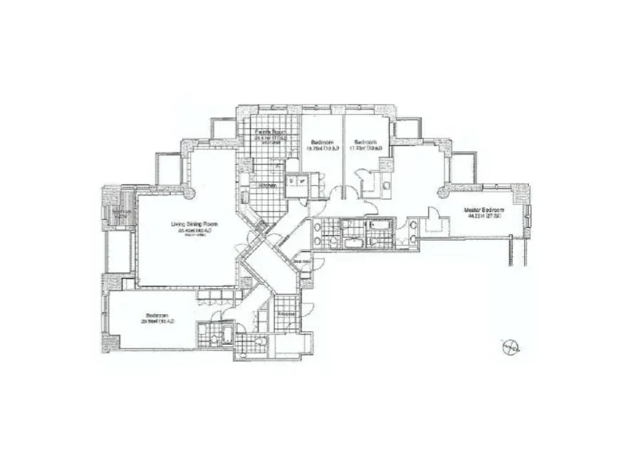 住宅の間取り図、詳細な部屋の配置とサイズが記された建築設計図