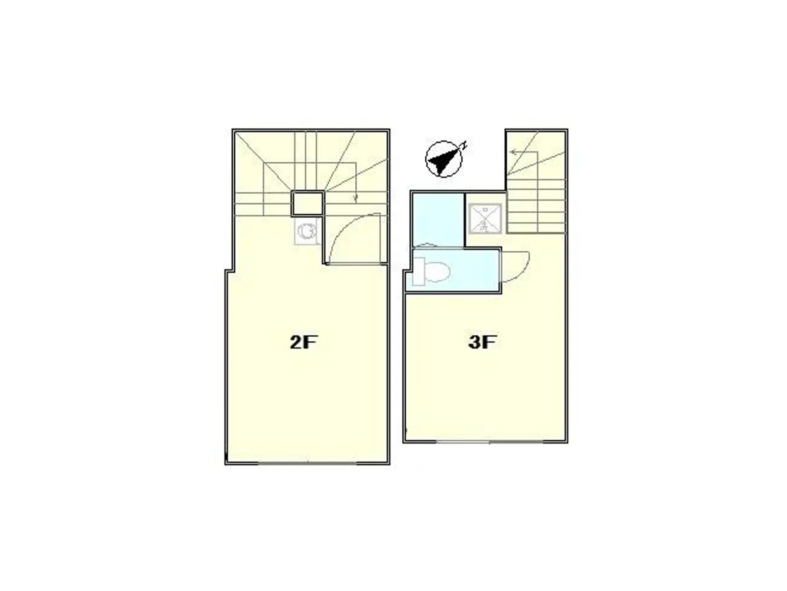 2階と3階を示した住宅の間取り図、シンプルなデザインの建築設計図