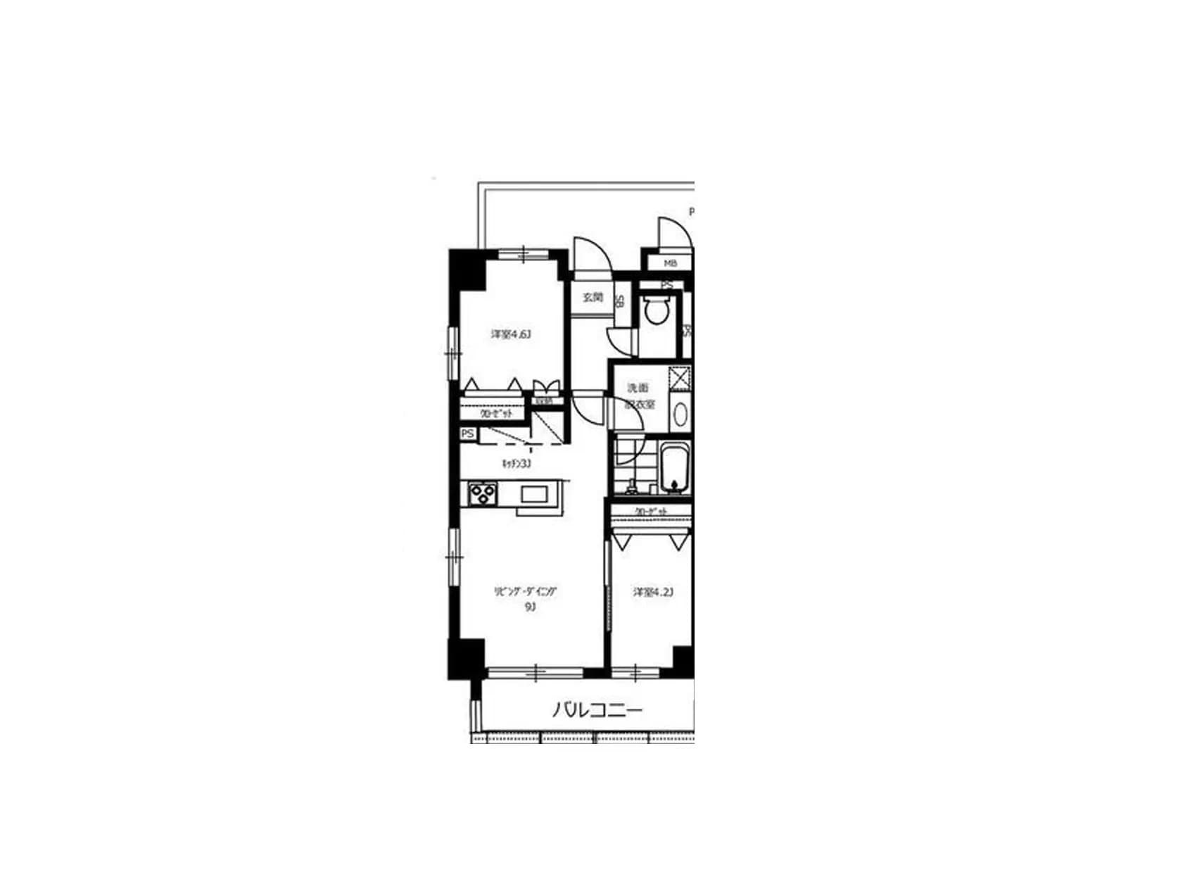 シンプルなレイアウトの住宅間取り図、計画された家具配置と部屋の寸法が記された設計図