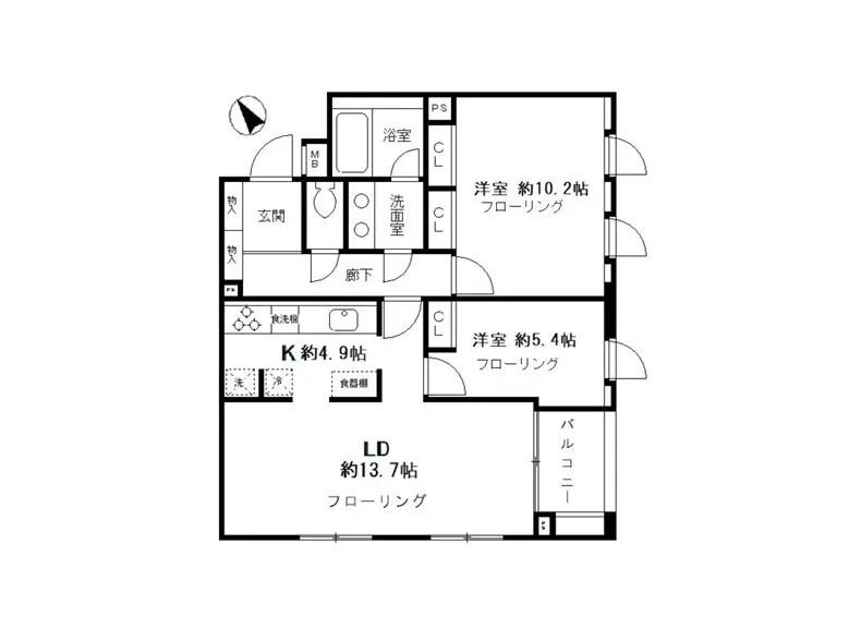広々とした間取りの住宅図面、キッチンやリビング、洋室などの部屋が記載された設計図