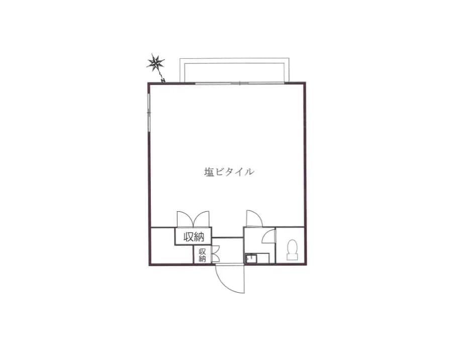 シンプルで洗練された間取り図、居室とダイニング、キッチンとバスルームが記載された家の設計図