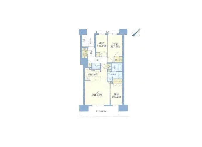 明るい色彩のモダンな住宅設計図、各部屋の広さと配置が示された間取り図