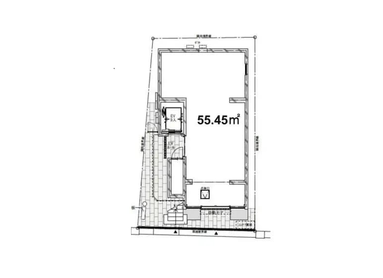 住宅の間取り図、55.45平方メートルの広さを示す、詳細な建築設計図
