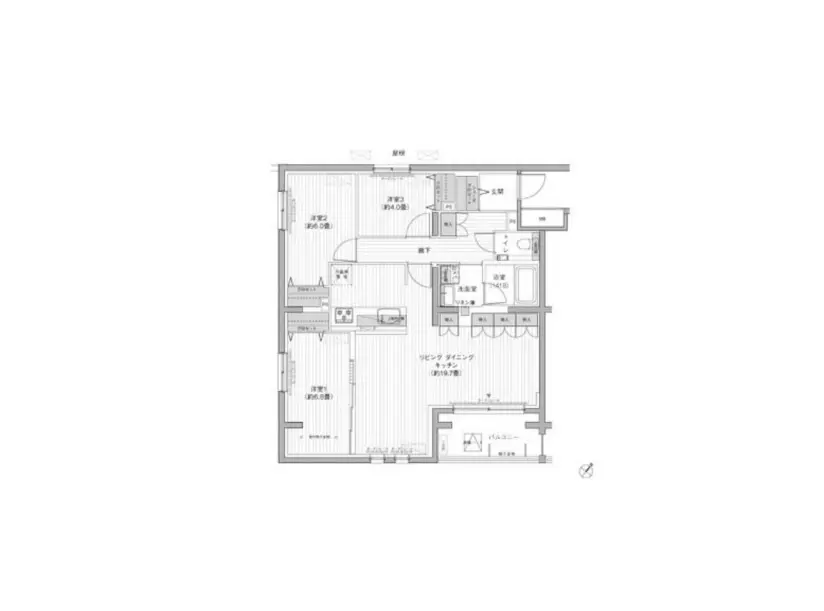 間取り図と家具配置、詳細な寸法が記載された現代的な住宅設計プラン