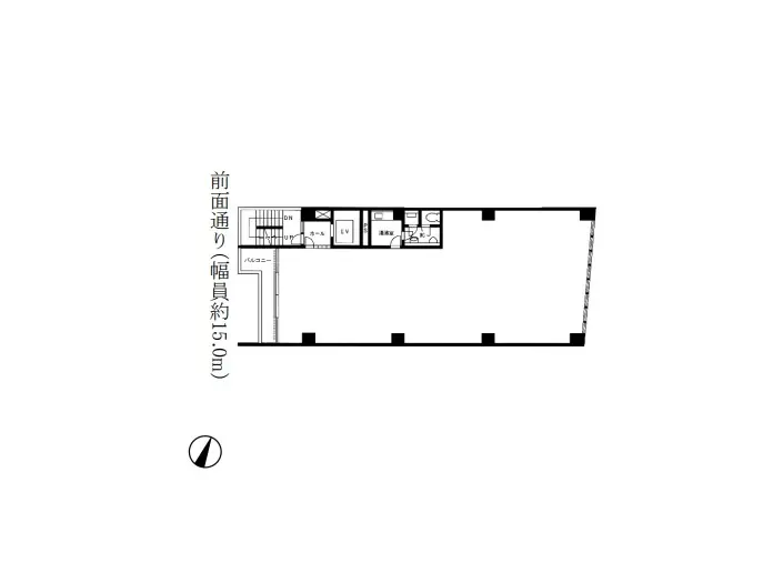 明確な間取り図が示されたワンルームアパートメント、入口とキッチン付きリビングスペースが配置された設計図