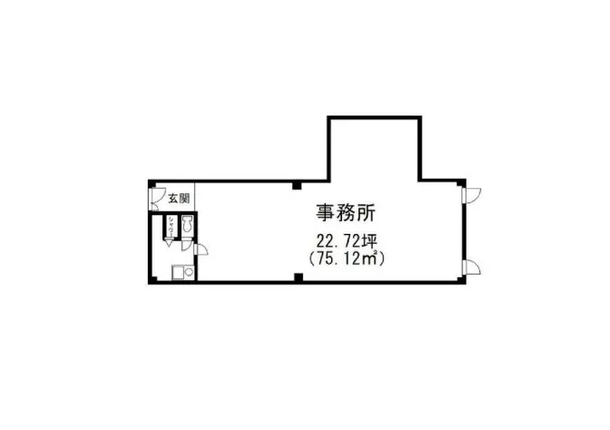 シンプルな間取り図、1LDK、22.72平米の居住スペース、キッチンとバスルーム付き