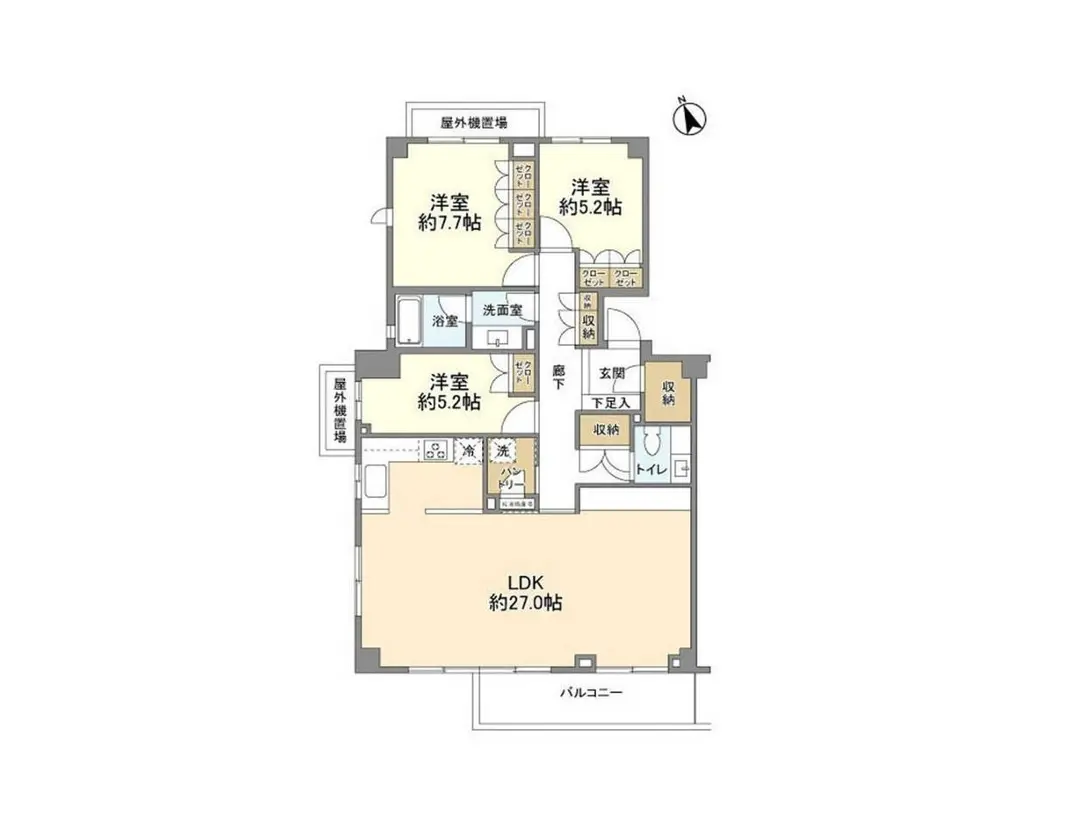 明確な間取りと広々としたLDKを備えた住居のフロアプラン図