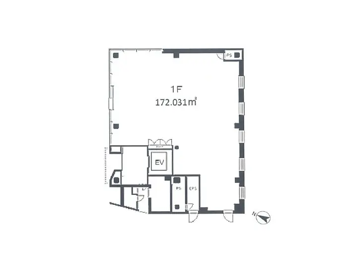 172平米の広々とした1階建て住宅の間取り図、エレベーターと階段の位置が示された設計図
