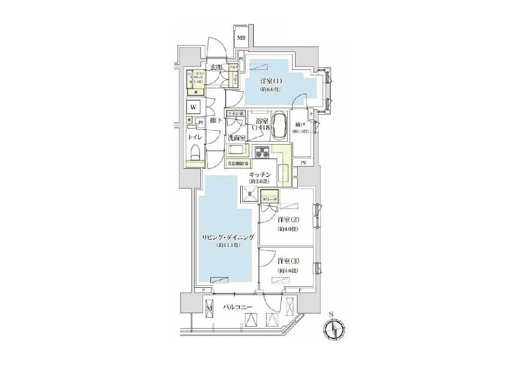 モダンな住宅の間取り図、複数の部屋とバルコニーを備えた詳細設計