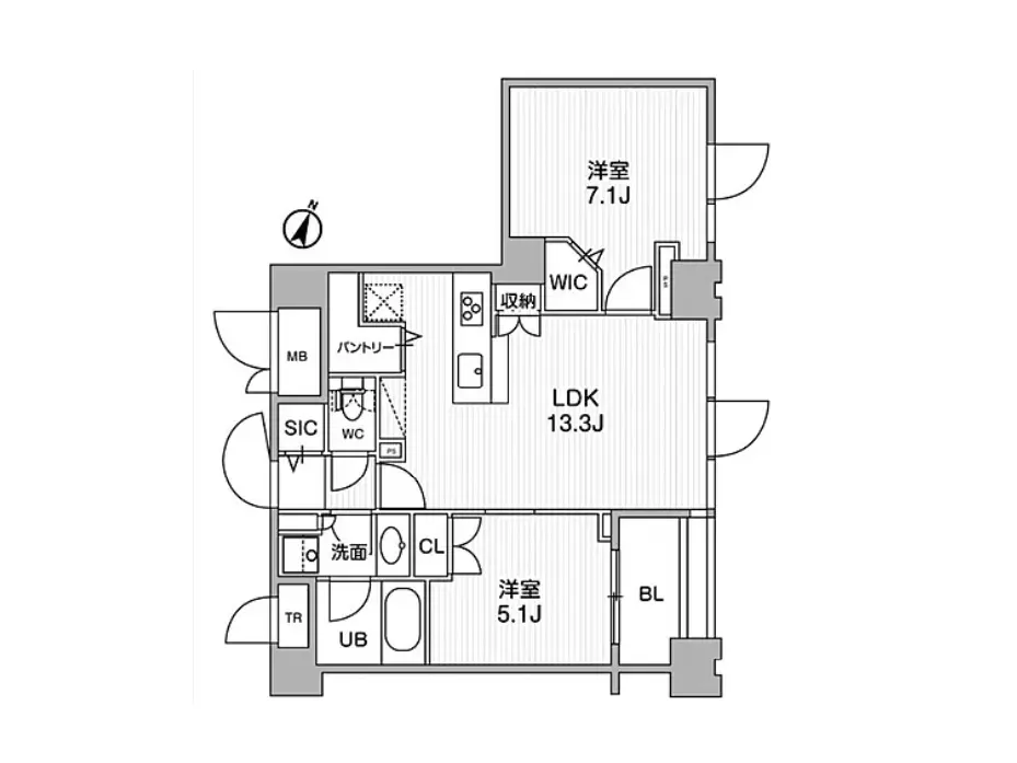 新築マンションの間取り図、LDKと洋室が明記されたシンプルなデザイン