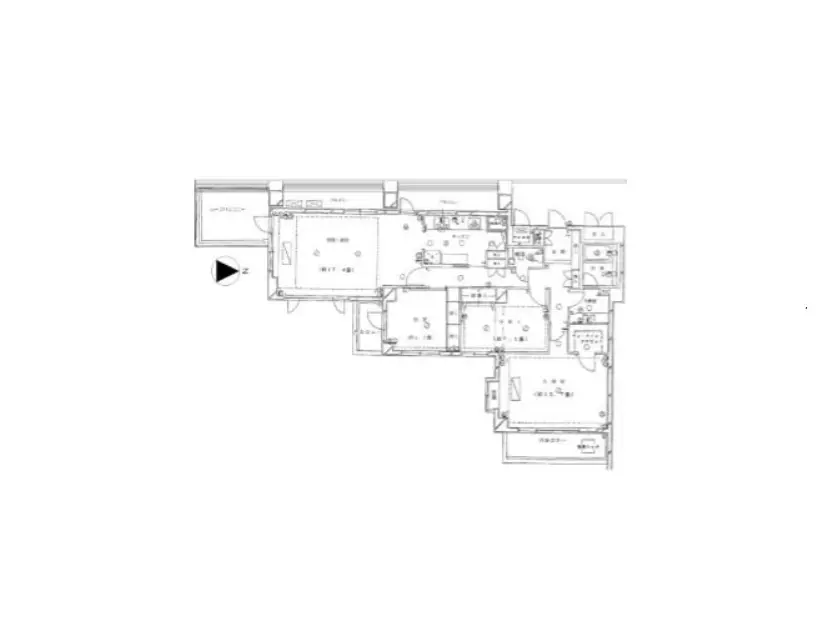建築プラン図面、詳細なレイアウトと部屋の配置が記載された住宅設計図