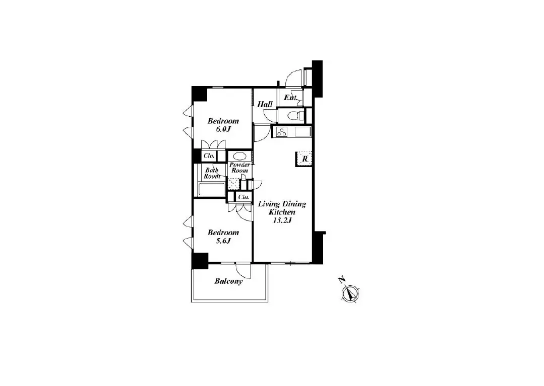 明確な間取り図と部屋のサイズが記されたモダンなアパートメントフロアプラン