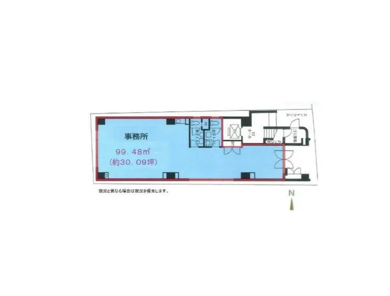 広さ99.48平方メートルの間取り図、明瞭な部屋の配置と寸法表示、不動産物件のレイアウトデザイン