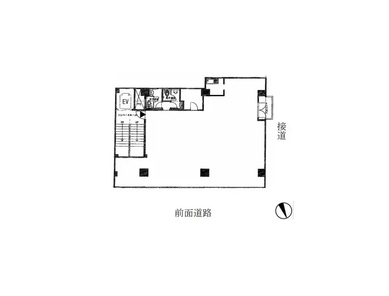 シンプルな間取り図、ワンルームマンションのレイアウト、エントランスとバスルームが示されているアパートプラン