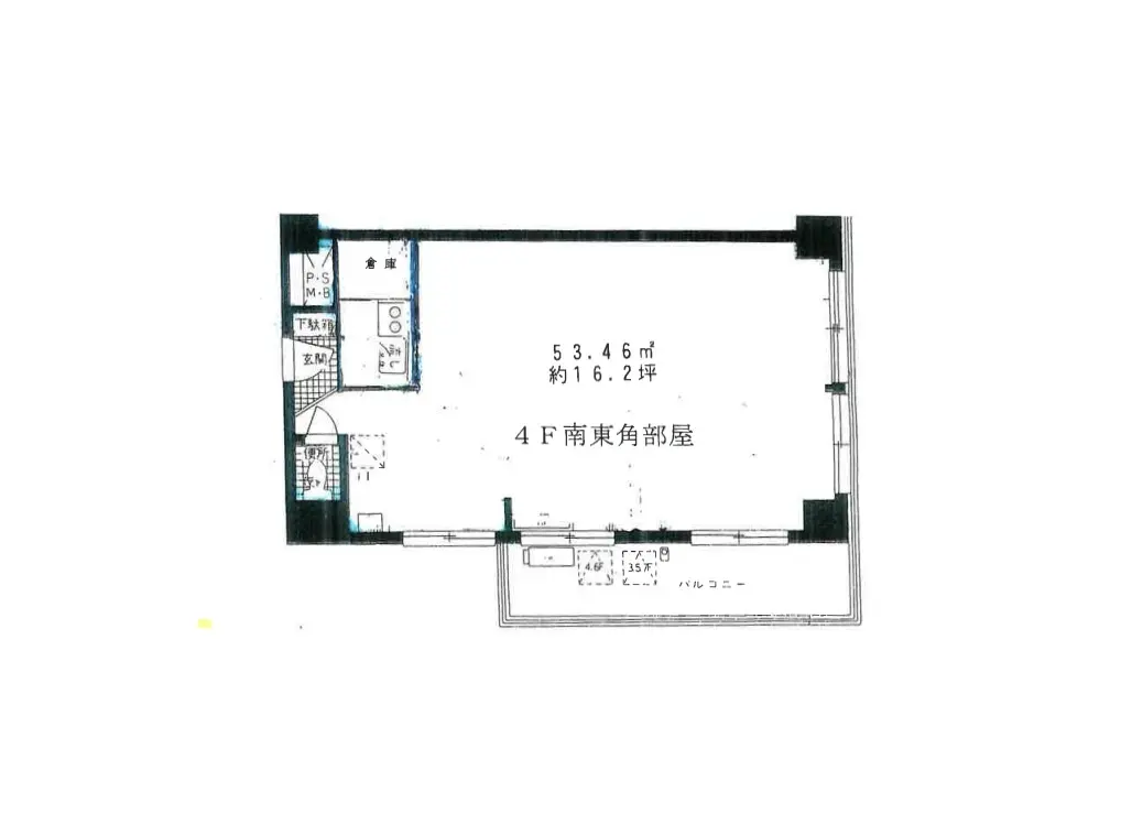 アパートの間取り図、5.34.6平米の居室と1.62平米のバルコニーが特徴のシンプルなデザイン
