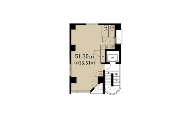 51.30平米の広さを持つモダンな間取り図、明確な部屋の機能表示と寸法が記載されたデザイン