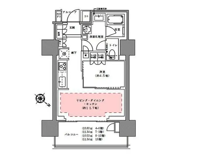 間取り図と各部屋のサイズ表記、リビング・ダイニングキッチンの広さや配置が分かる住宅設計図