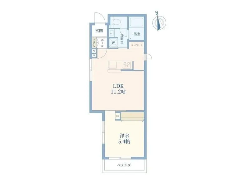 コンパクトな間取り図、LDKと洋室を含むシンプルな1LDKアパートプラン