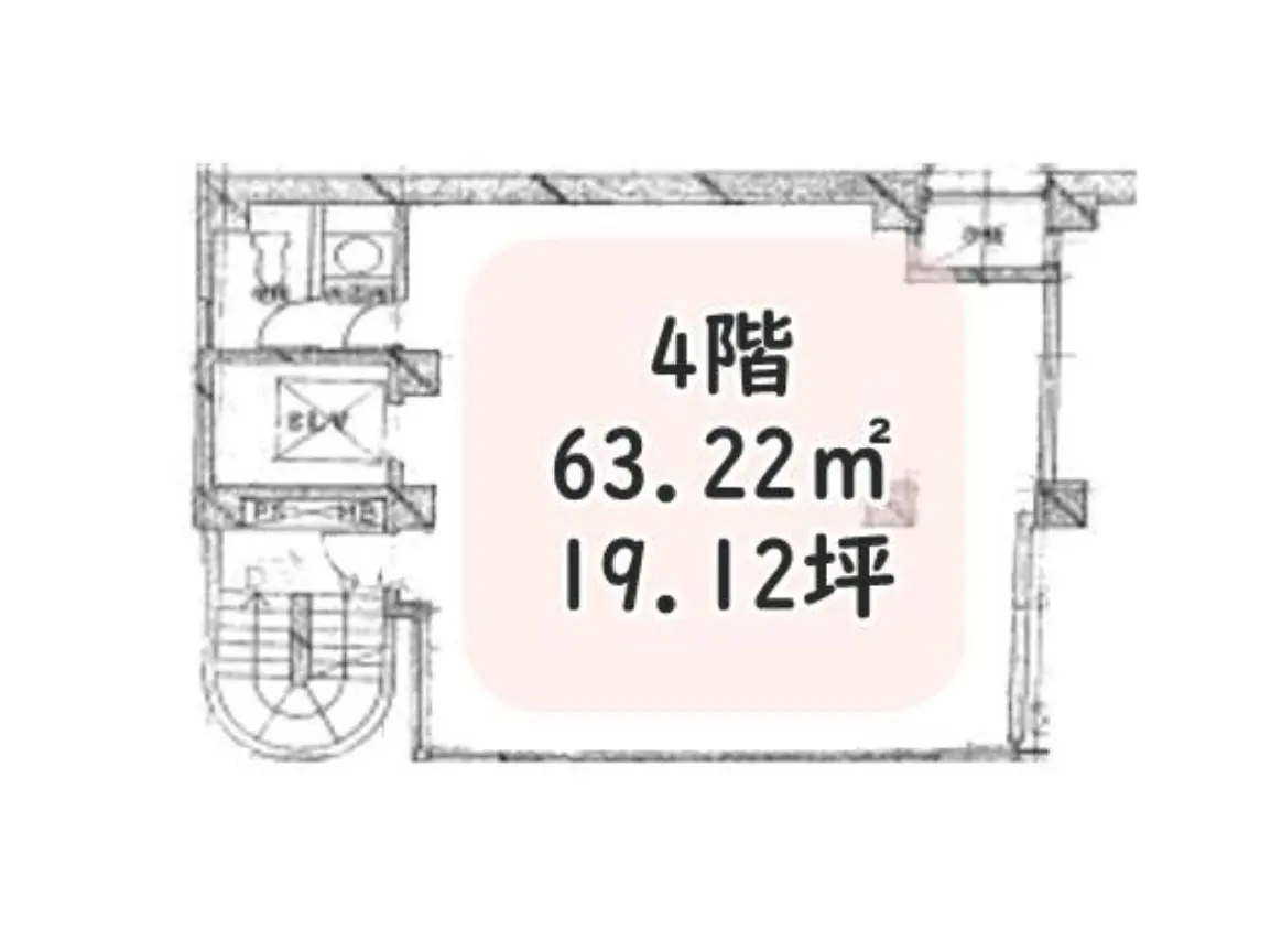 4階建ての住宅の間取り図、63.22平米（19.12坪）の広さを示す図面