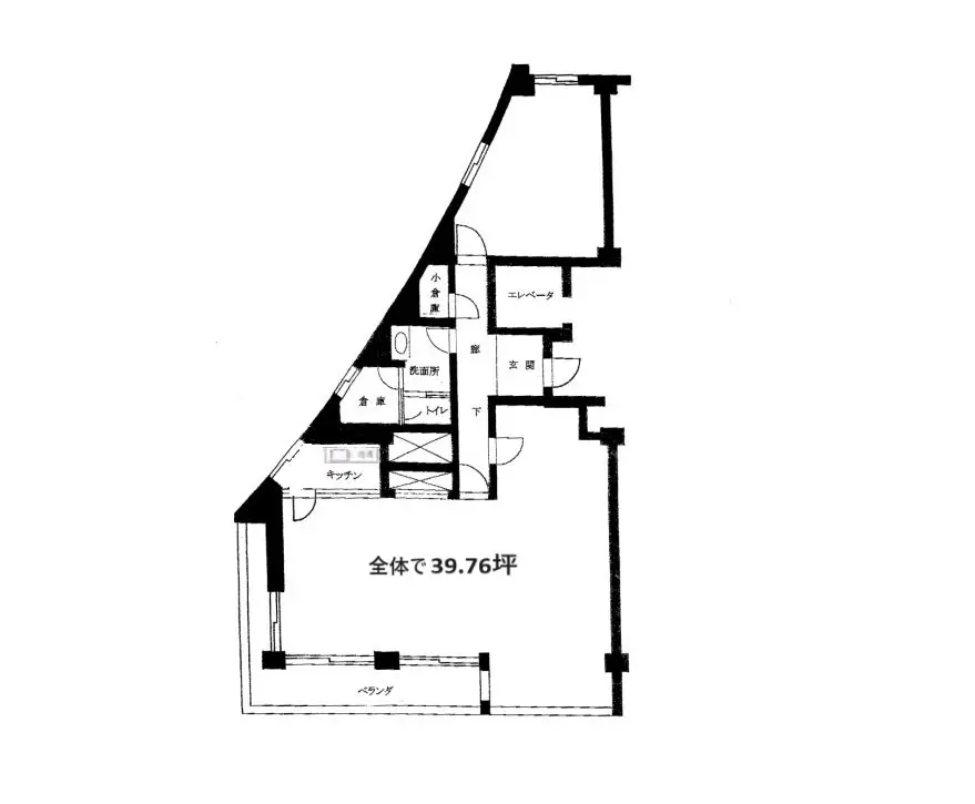 二階建ての間取り図、39.76平方メートルの広さ、リビング、ダイニング、キッチン、トイレ、バスルーム、和室、洋室が配置された詳細な設計図