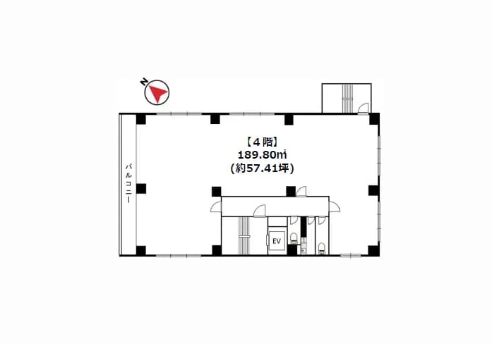 4階建ての建物の平面図、189.80m²の広さ、エレベーター付きの間取り