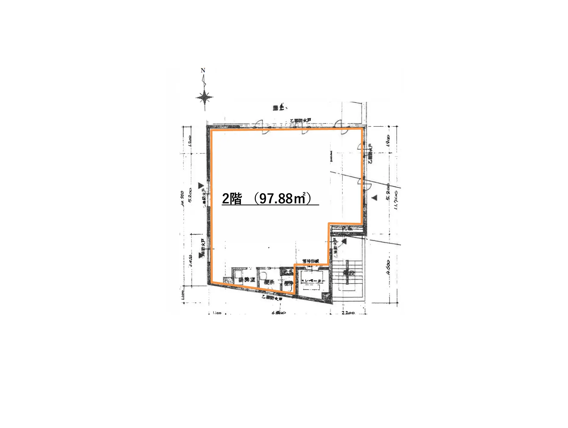 - 2階の間取り図、面積97.88㎡、部屋配置や図面の詳細が表示された設計図