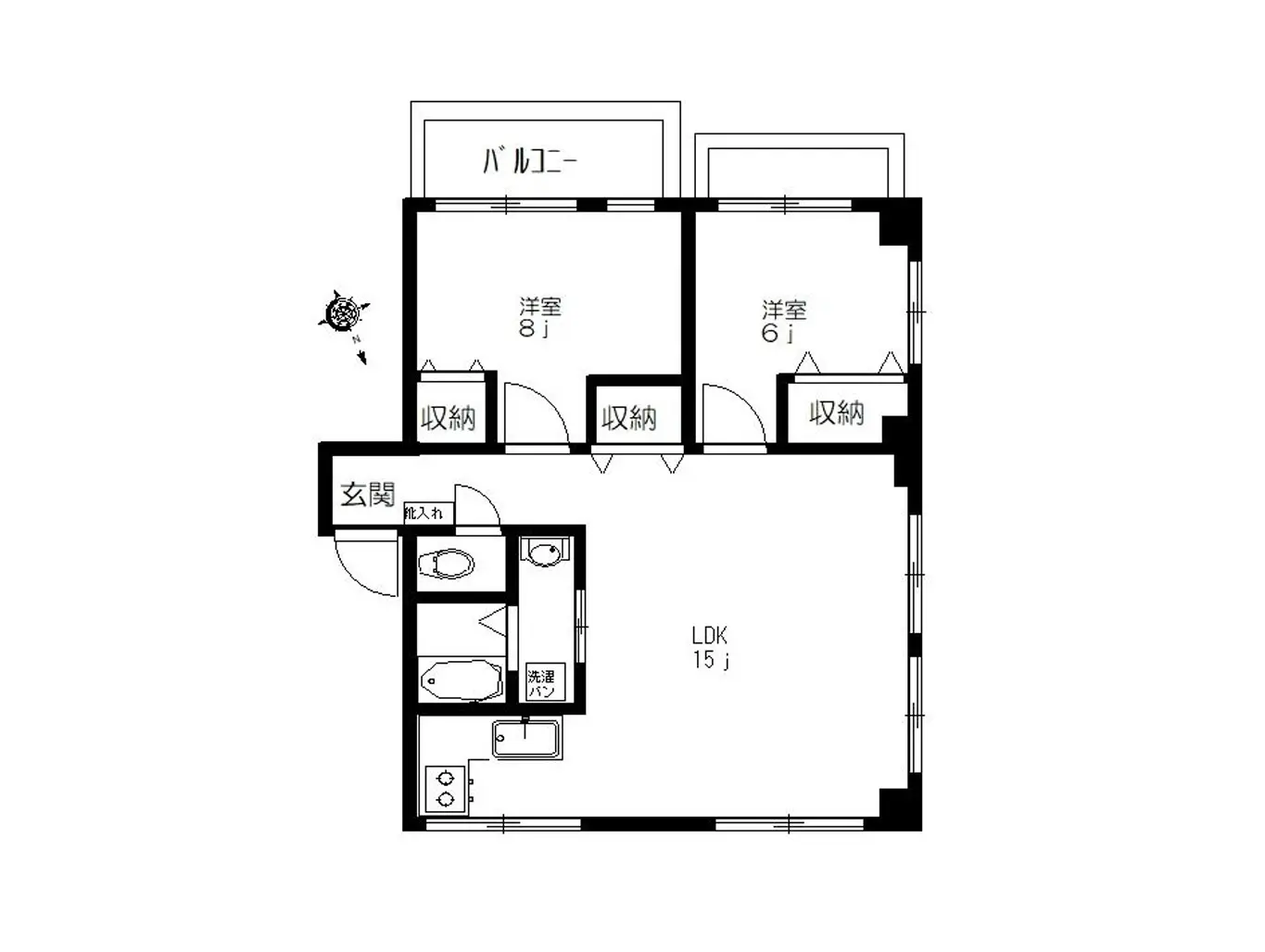 - 3LDKの間取り図、玄関、リビングダイニングキッチン（LDK）、洋室、収納スペースを含む詳細なレイアウト