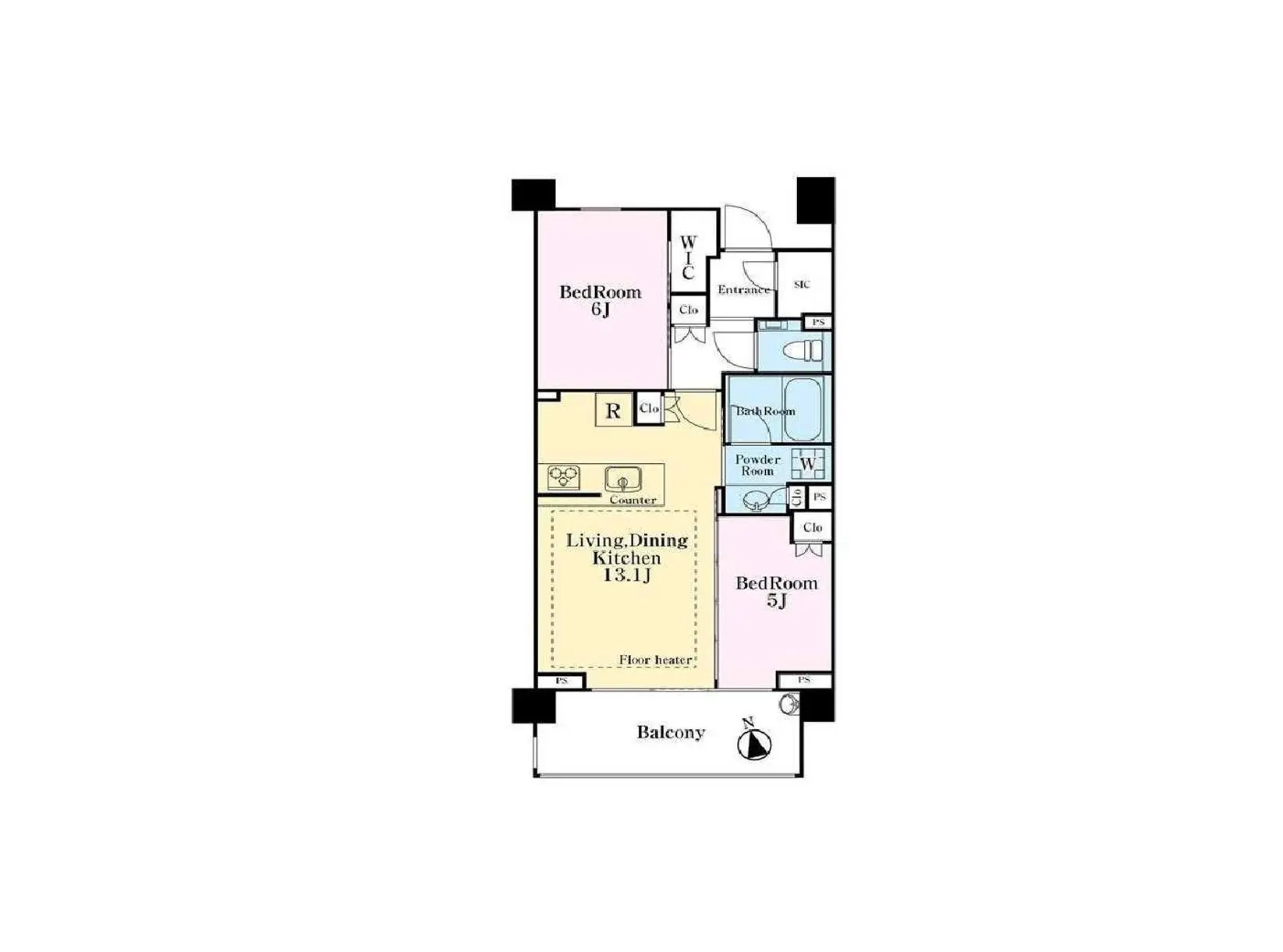 - 3LDKの間取り図、リビングダイニングキッチン13.1畳、各部屋のサイズや設備が詳細に表示された設計図