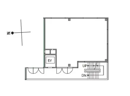- 建物の階の平面図、エレベーターの位置、階段の出入り口、各部屋の配置を示すスケッチ