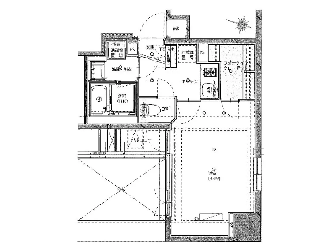 - 住宅の間取り図、各部屋にトイレ、キッチン、浴室、広々としたリビングとベッドルームを含む設計図