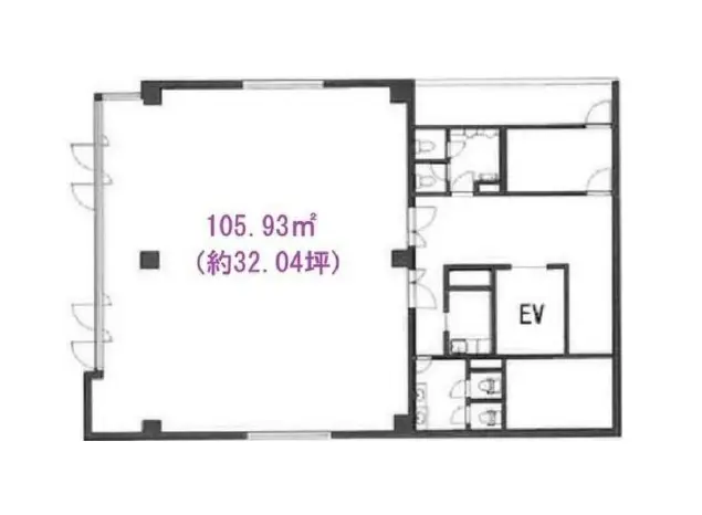 - 105.93㎡（約32.04坪）の間取り図、エレベーター（EV）付き、部屋構成が明示された平面図