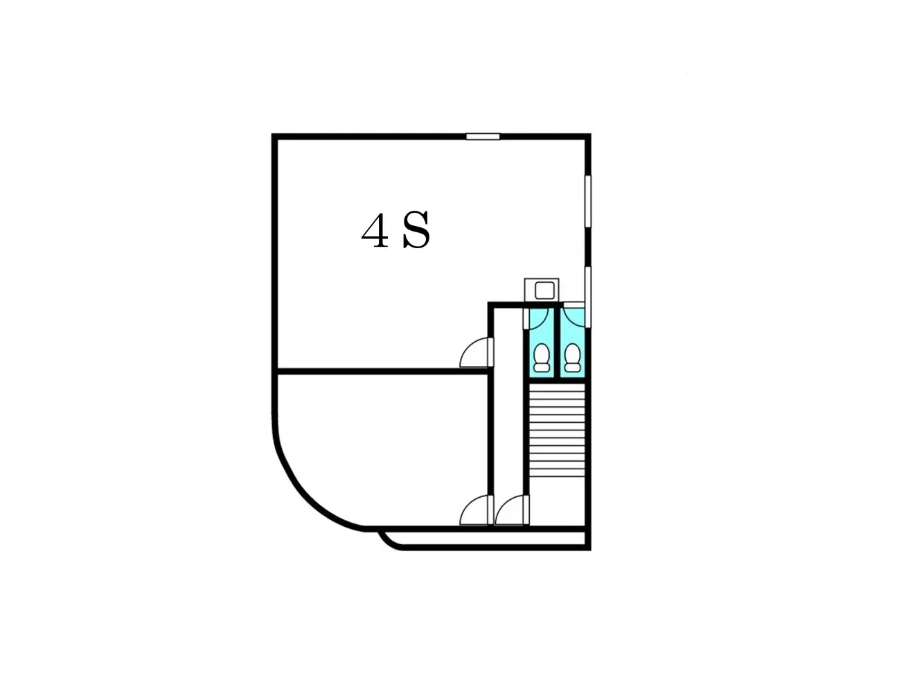 - 4Sの間取り図、階段とトイレが配置された部屋のレイアウトを示す図面