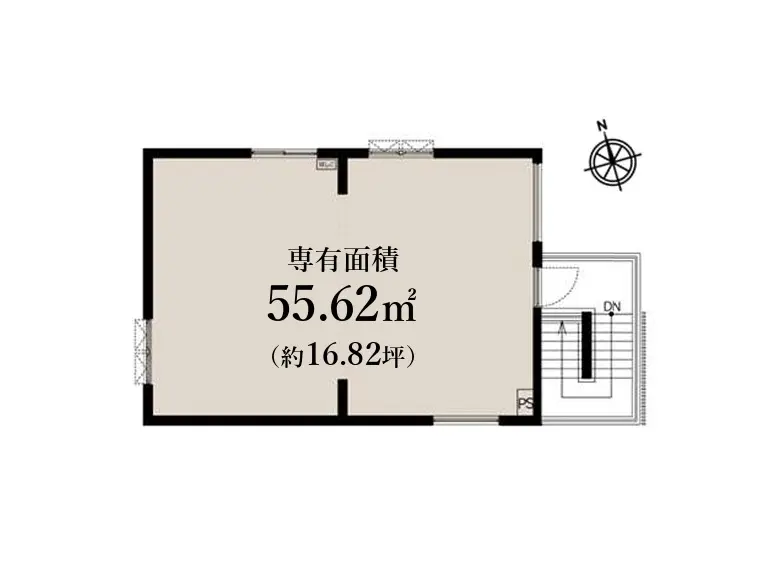 - 専有面積55.62㎡（約16.82坪）の間取り図、部屋の配置と寸法が表示されたデザイン