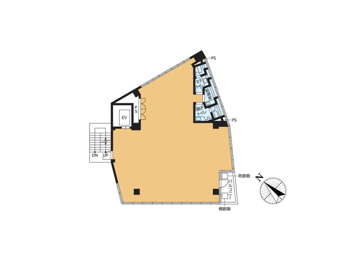 - 建物のフロアプラン、エレベーターやバルコニーの配置を示した図面、居住空間の構造が分かる設計図