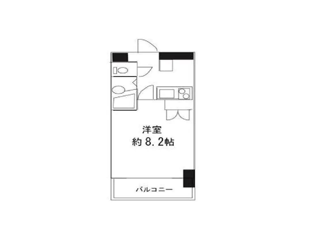 - 約8.2帖の洋室とバルコニーを含む間取り図、住空間を最大限に活かしたデザイン