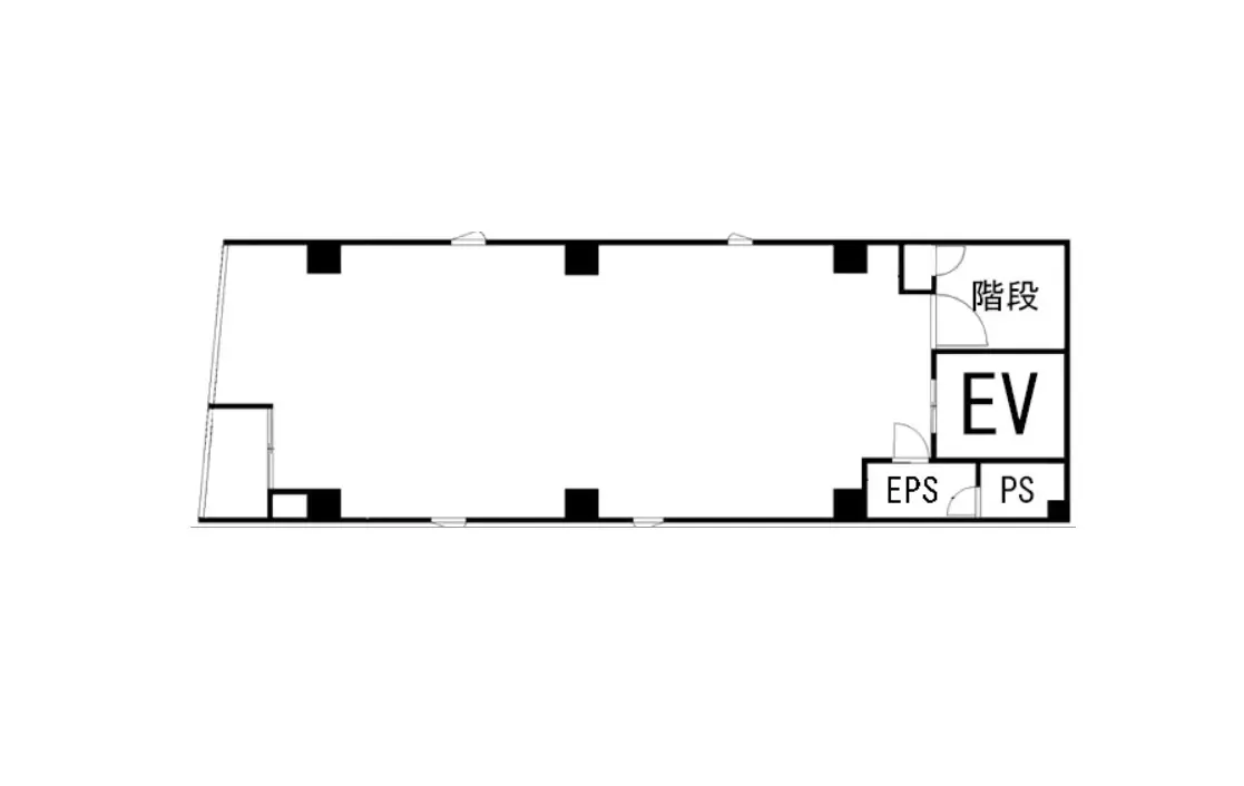 - 平面図、階段、エレベーター（EV）、エントランス（EPS）、サービスルーム（PS）が配置されたシンプルなレイアウトデザイン