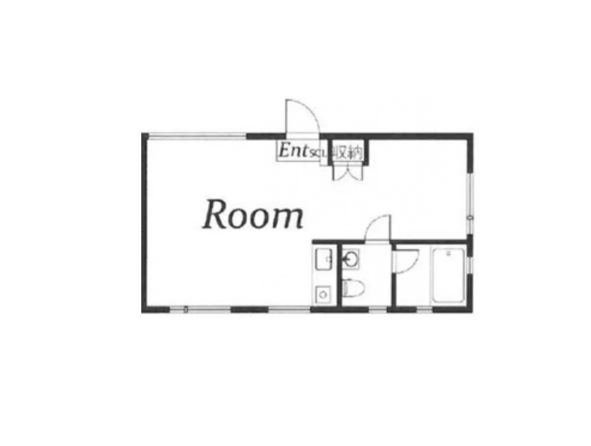 - 部屋の間取り図、エントランス、浴室、トイレ、洗面台を含む設計図