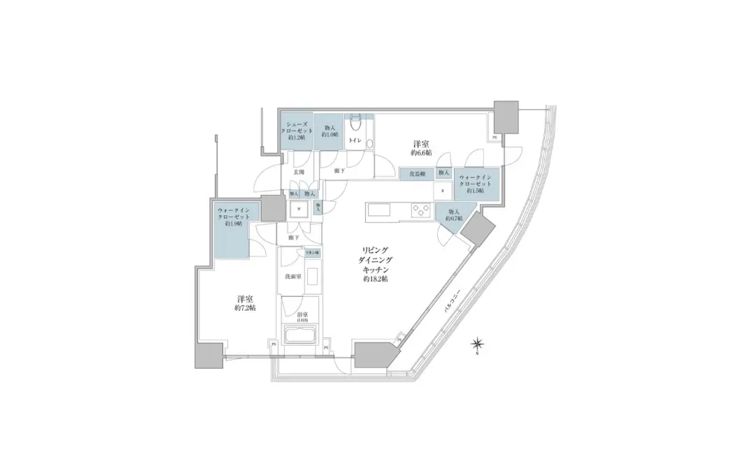- 各部屋の面積や配置が示された住宅の間取り図、リビングダイニングキッチン、洋室、洗面室などの詳細を含む設計図