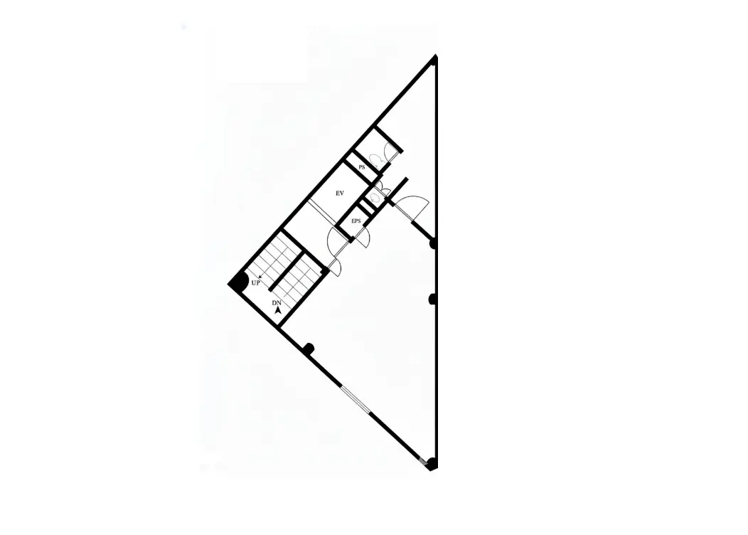 - 居住スペースの間取り図、各部屋の配置や動線が示された白黒の設計プラン