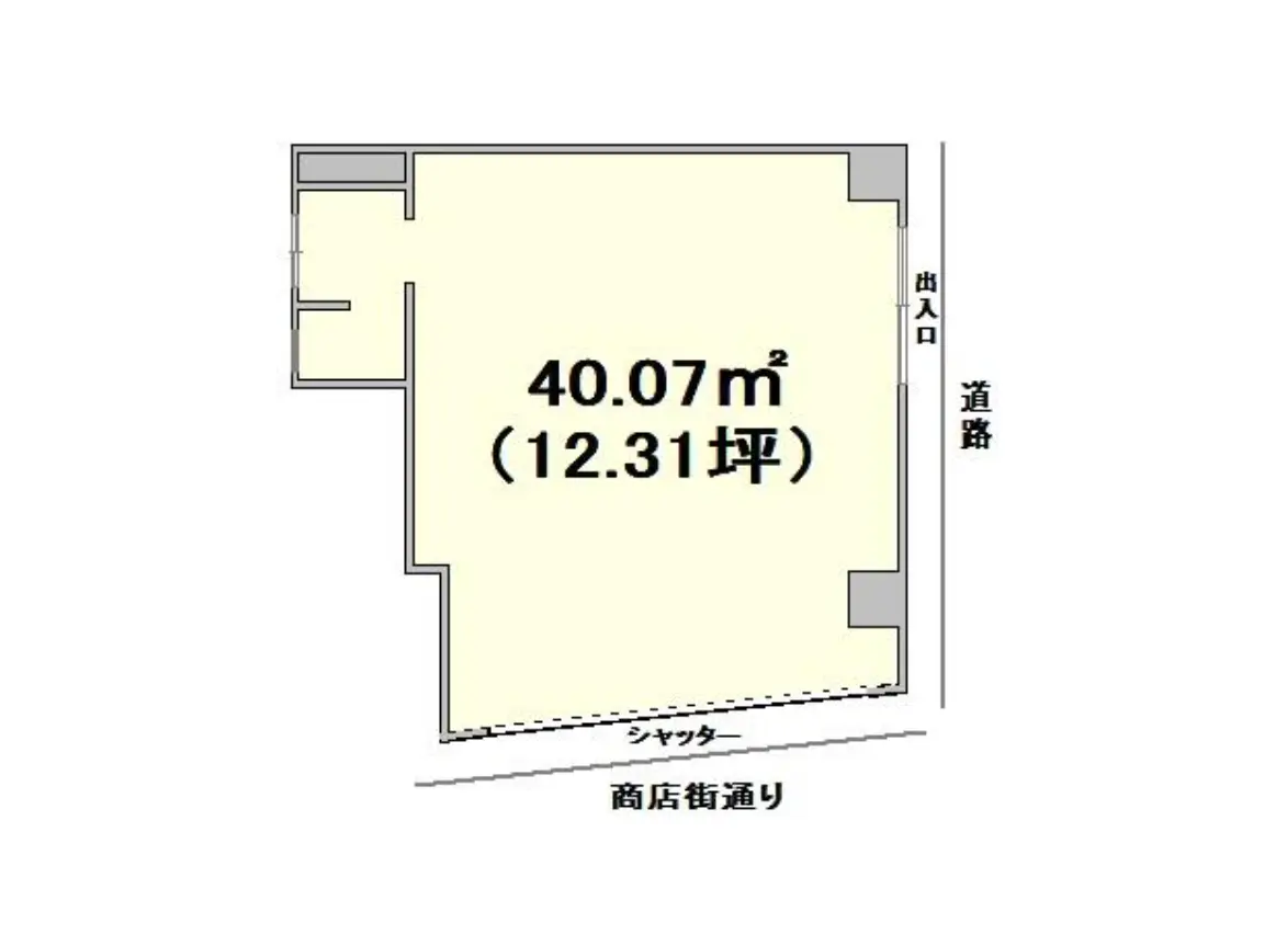- 40.07㎡（12.31坪）の間取り図、商業用途に適した区画の配置を示す図面