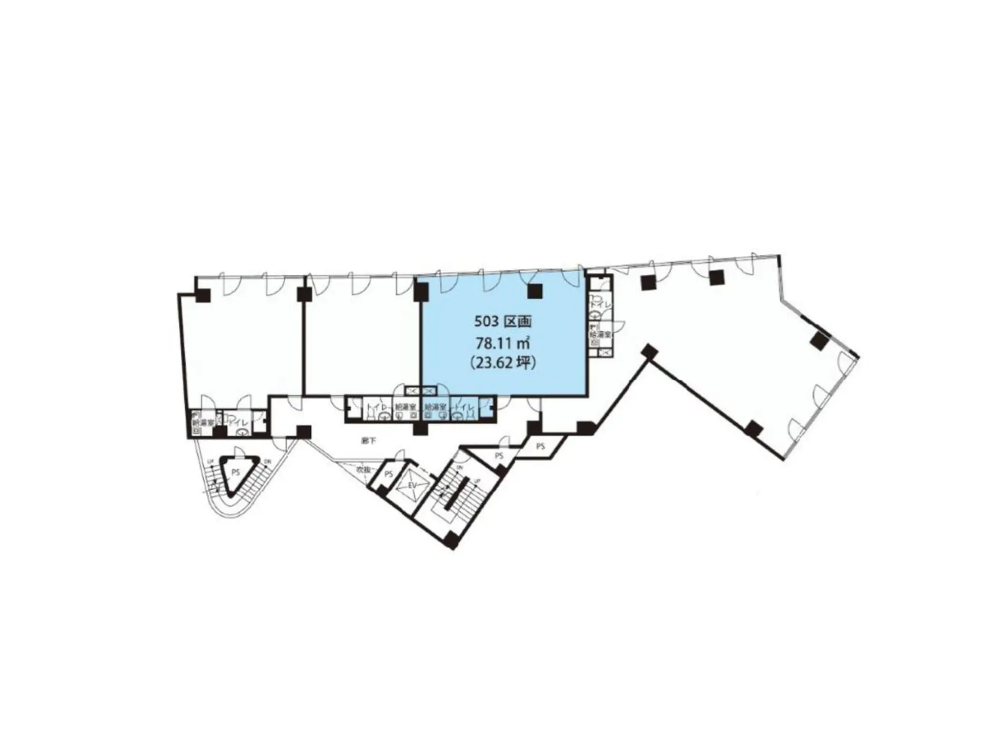 - 503号室の間取り図、面積78.11㎡（23.62坪）、各部屋の配置や動線が示された設計図