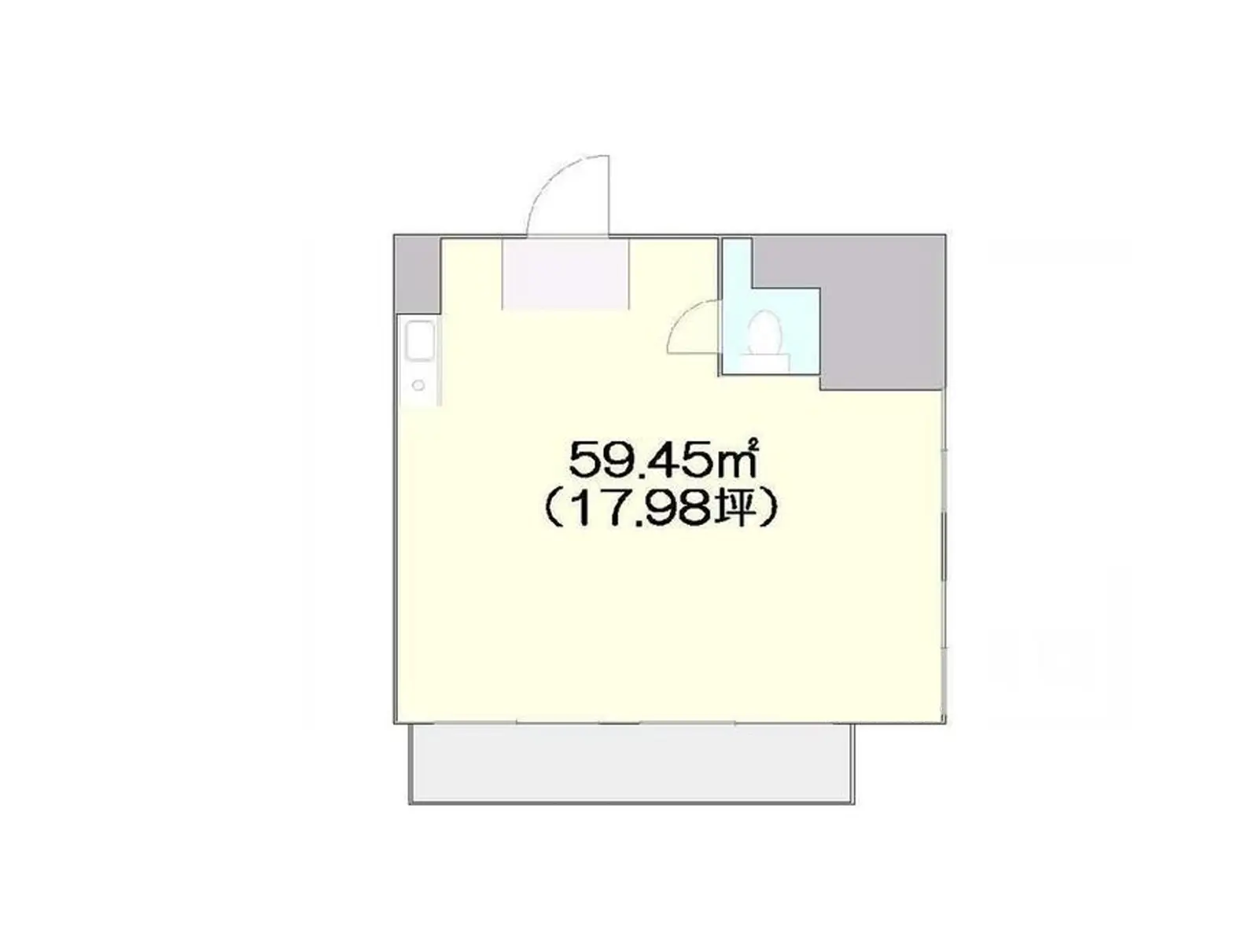 - 59.45㎡（17.98坪）の間取り図、シンプルなレイアウトが特徴的な居住空間の設計図