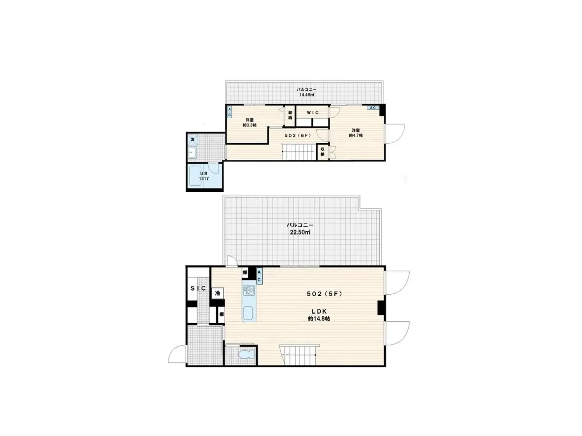 - 2階建て住宅の間取り図、リビングダイニングキッチンや各居室の配置が示された詳細なフロアプラン