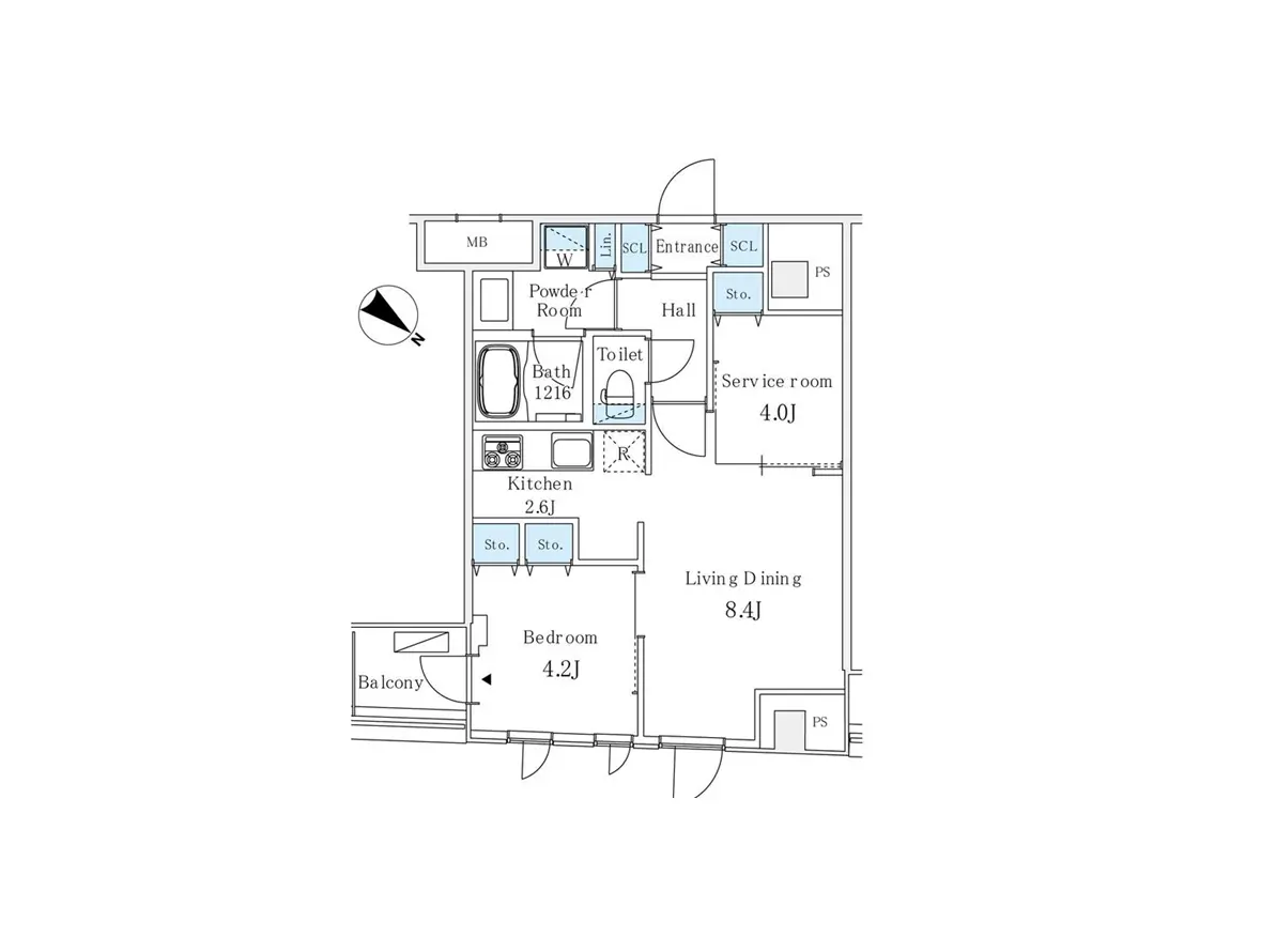 - 現代的なデザインの集合住宅、ガラスバルコニーを備えた複数階の外観、周囲の都市風景と電柱が見える景観